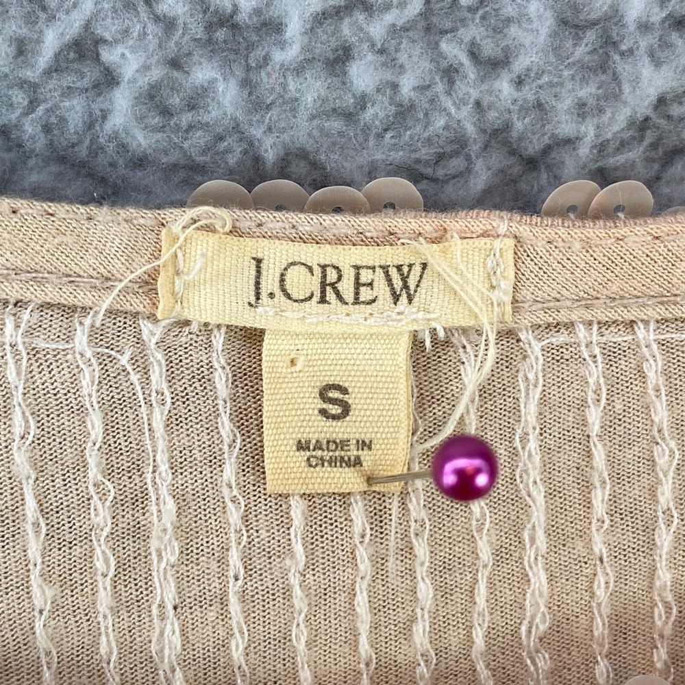 J Crew Glitter Shirt Womens S  Top Beige Sequins Pullover Knit Glam Preppy Party - Picture 3 of 7